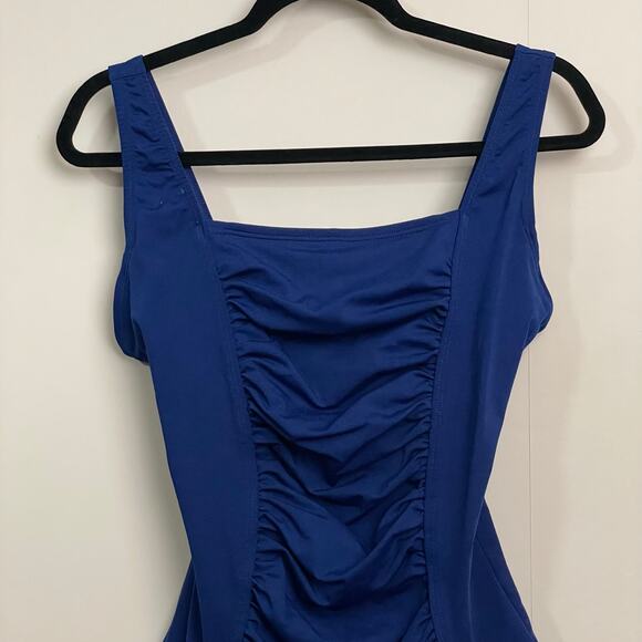 Speedo 12 Endurance one piece swimsuit royal blue ruched solid coconutgirl - Picture 2 of 9